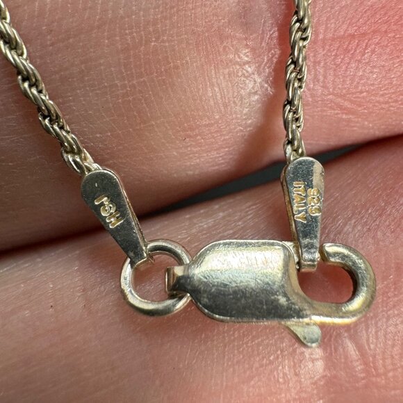 Sterling Silver 925 Green Quartz Beaded Border Pendant Necklace Size 16'' Length - Picture 4 of 8